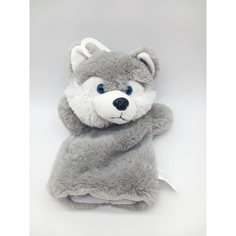10" Gray Plush Timber Wolf Hand Puppet Books a Million Pretend Play Toy